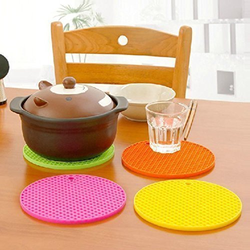 Techsrmaji Round Silicone Trivet Mats, Non Stick, Non Slip, Scratch Proof, High Heat Resistant Mats For Hot Pans, Kitchen Mats H